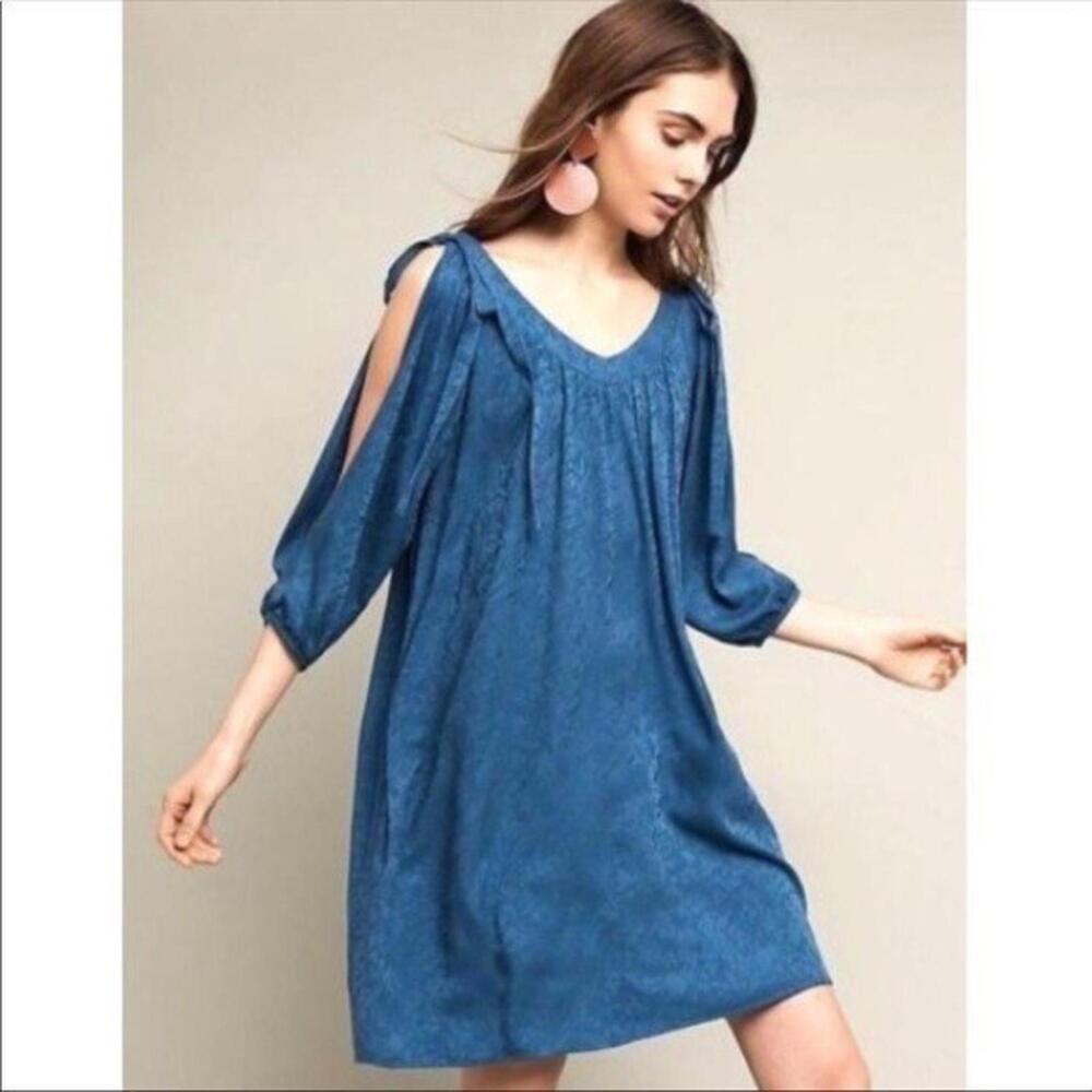 Anthropologie Holding Horses Women’s Size Small Blue Cold Shoulder Swing Dress - Picture 10 of 10
